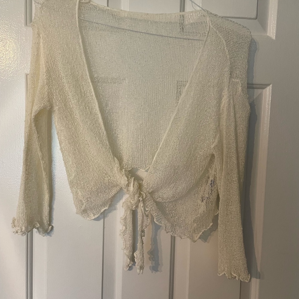 crochet, crop tied sweater, bell sleeves